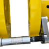 Mechanical valve-out spreader kit that connects two yellow pipe flanges, open